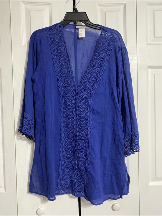 La Blanca Other - La Blanca Blue Crochet cotton Tunic Coverup tunic top shirt size XS